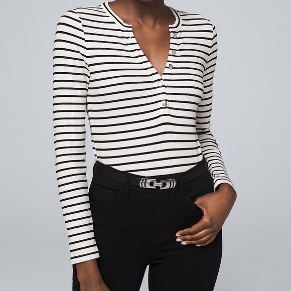 White House Black Market Tops - White House Black Market Stripe Ribbed Henley Tee